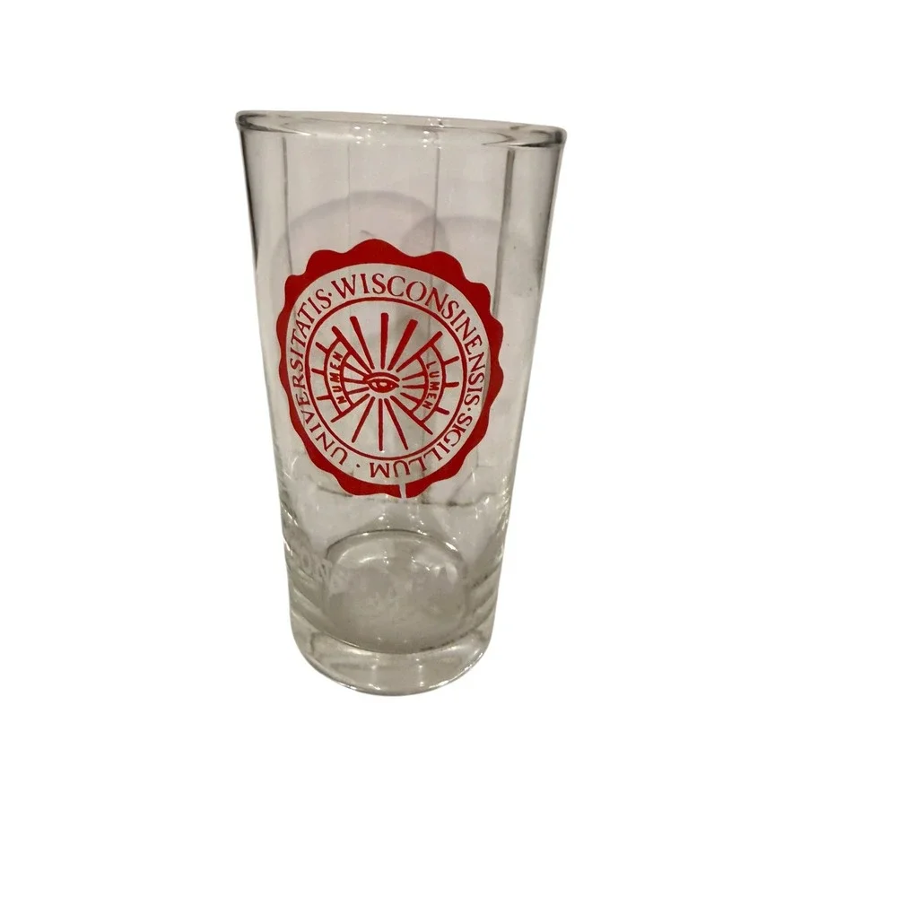 Vtg 60s University of Wisconsin Madison Seal Drinking Glass Red Crest Tumbler
